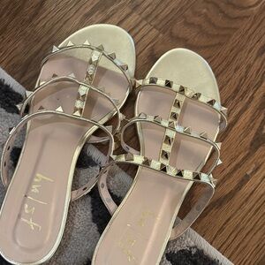 Gold Studded Flat Slide Sandals